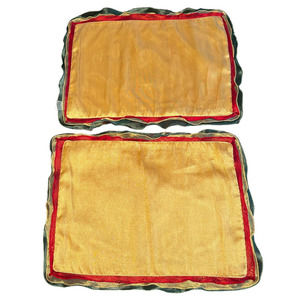 Pier 1 Imports Set Two (2) Gold Red Green Ruffle Elegant Placemats 13"x19" VGC